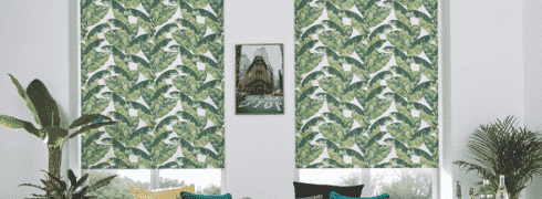 Patterned Blinds with green leaves